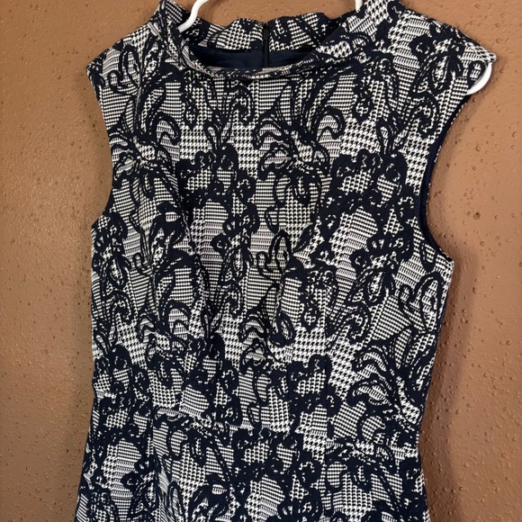 Brooks Brothers Navy White Houndstooth Floral Jacquard Sheath Dress 6 NWT $198 - Picture 3 of 10